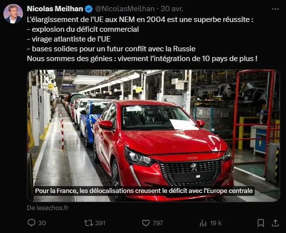 Tweet de Nicolas meilhan sur le marché des voitures électriques