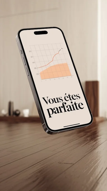 Un iPhone lévite dans les airs avec un mockup montrant le résultat d'un test