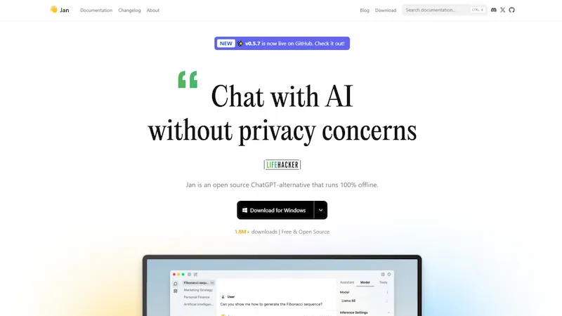 Site web de Jan alternative open source à chatGPT