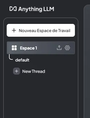 Colonne de gauche section workspace de l'application Anything LLM