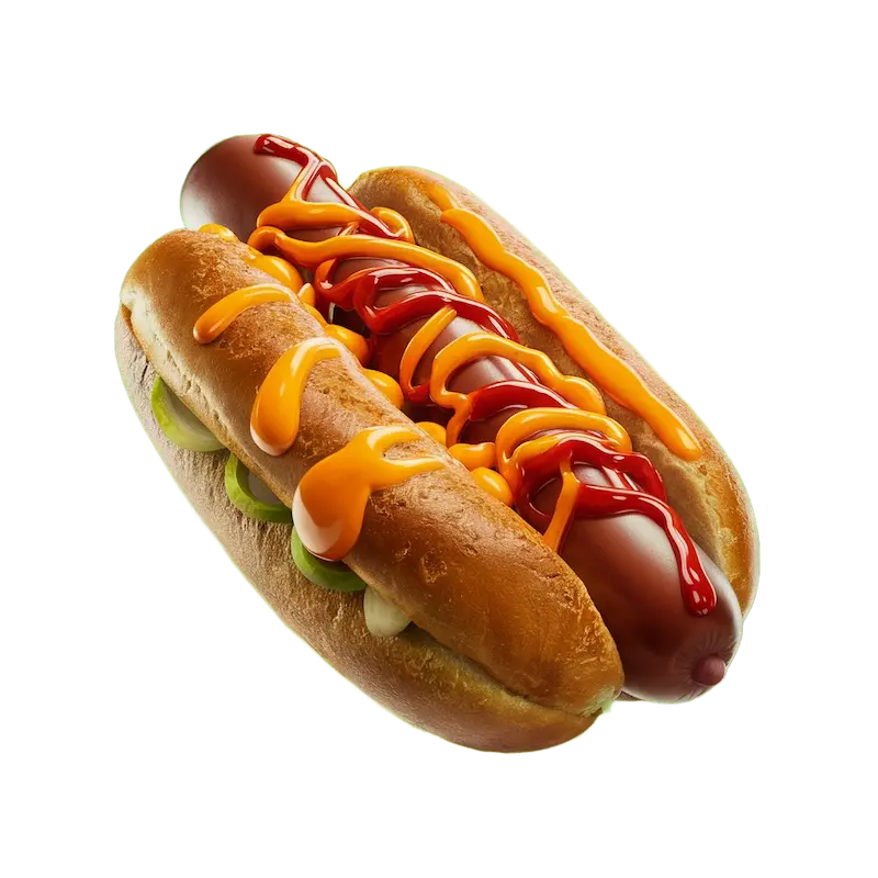 Image d’un hotdog après suppression de l’arrière-plan avec un outil d’IA sur Pinokio.computer, affiché sur un fond transparent.