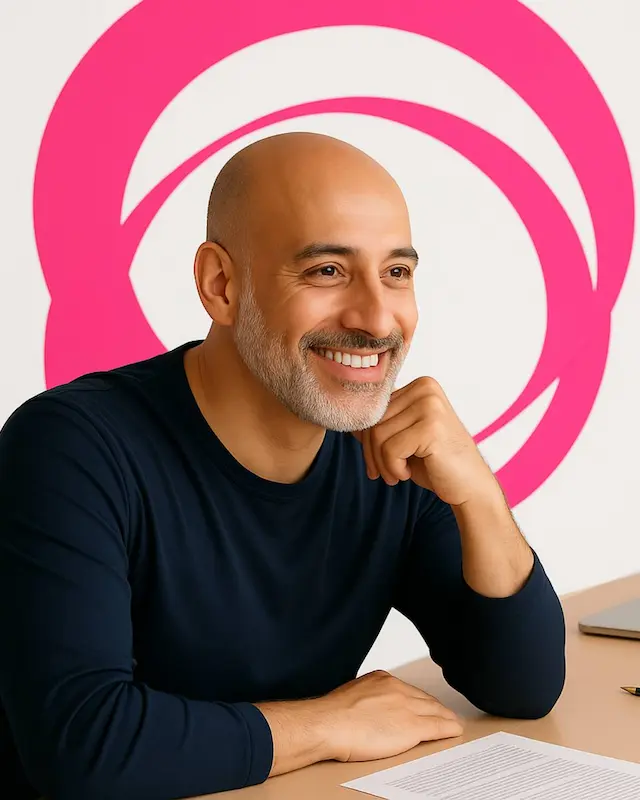 Entrepreneur souriant après avoir résolu un problème grâce au coaching individuel Starter Call pour son business.