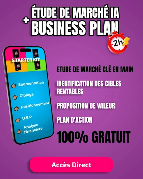 Offre Starter Kit 4 en 1 de Startup-Now, comprenant des assistants IA pour réaliser une étude de marché, travailler une proposition de valeur, et créer un business plan sans effort, sur un fond multicolore représentant les 4 kits.