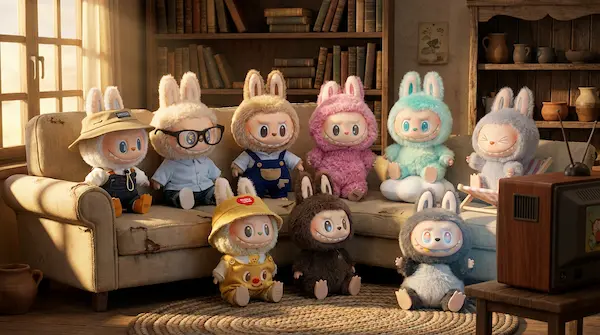 output image collection de jouets présentées dans un environnement familier avec nanobanana pro