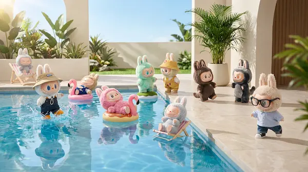 output image collection de jouets présentées dans un environnement extérieur aquatique avec nanobanana pro